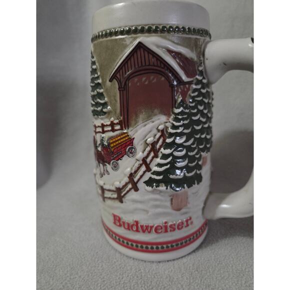 Budweiser Clydesdale Ceramarte Christmas Holiday Stein Mug Covered Bridge 1984 - Picture 4 of 8